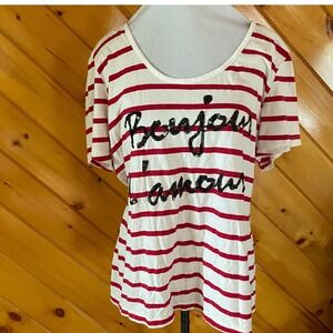 Torrid Bonjour L'amour Striped Sequin Graphic Tee Red White Plus Size 1